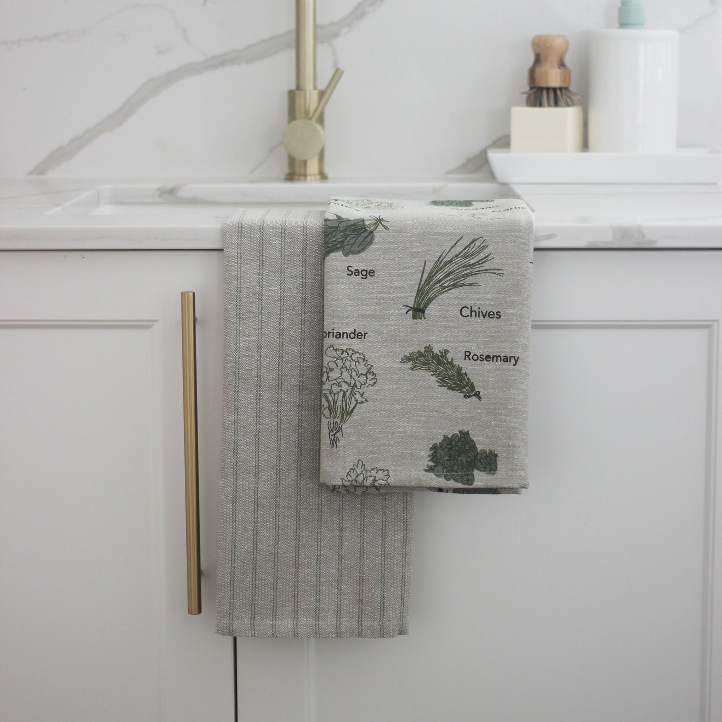 Herb Print Tea Towel S/2 Olive