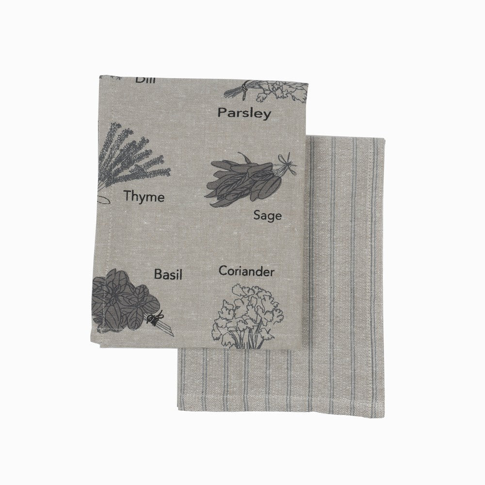 Herb Print Tea Towel S/2 Charcoal