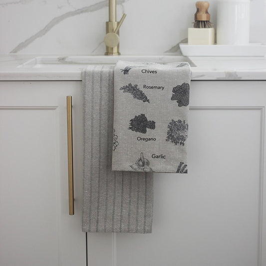 Herb Print Tea Towel S/2 Charcoal