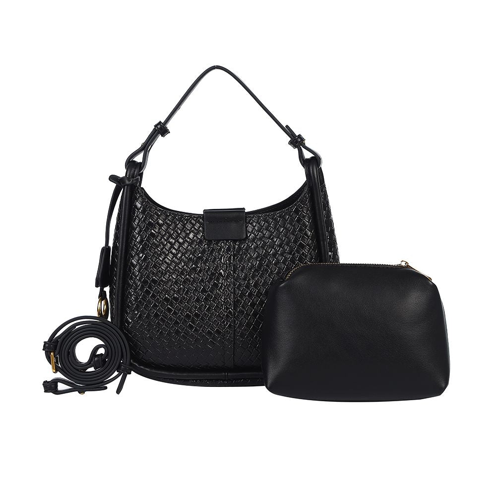 Ada Woven Shoulder Bag - Black