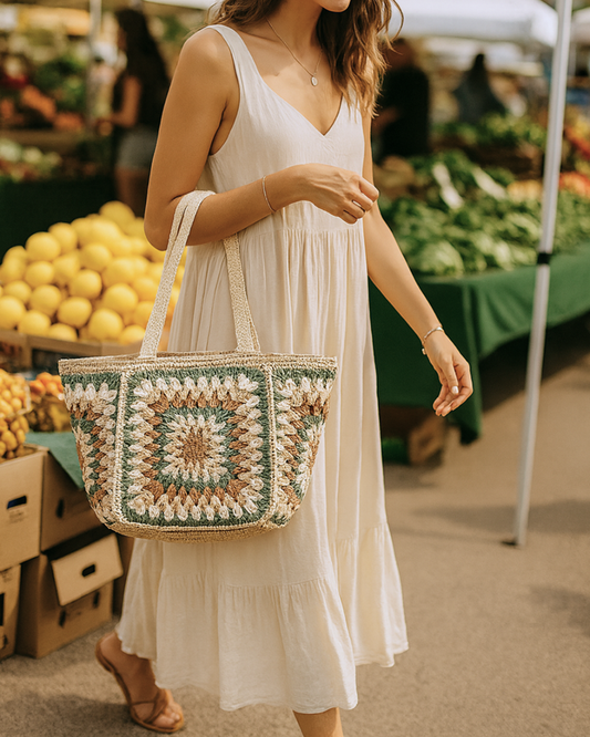 Lily Tote Crochet Bag - Green