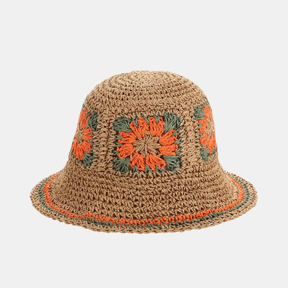 Emilia Straw Bucket Hat - Khaki Orange