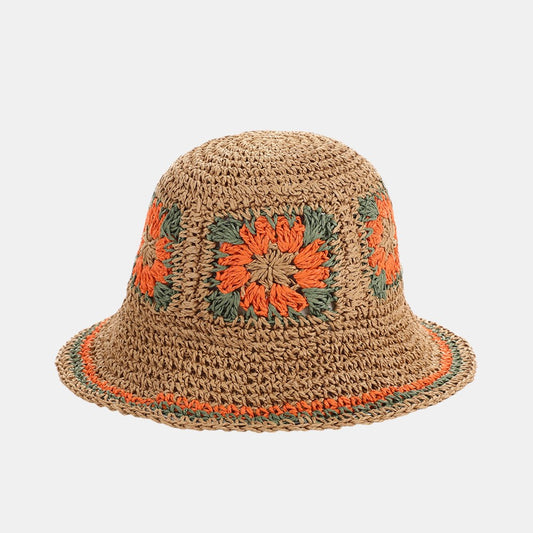 Emilia Straw Bucket Hat - Khaki Orange