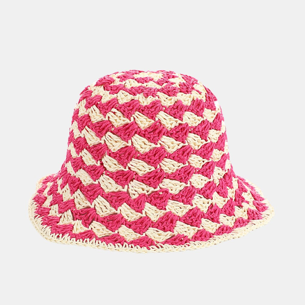 Indi Straw Bucket Hat - Rose Red