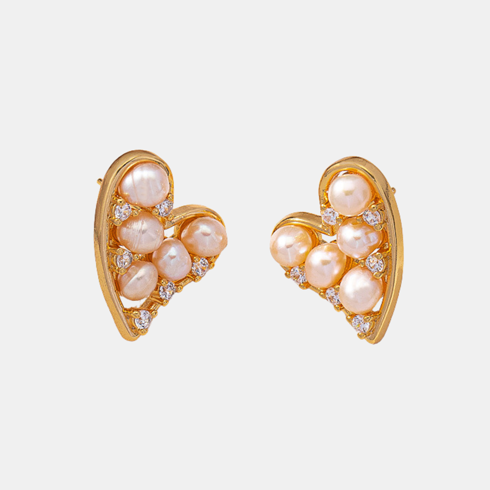 Palmer Heart Pearl Studs - Gold 