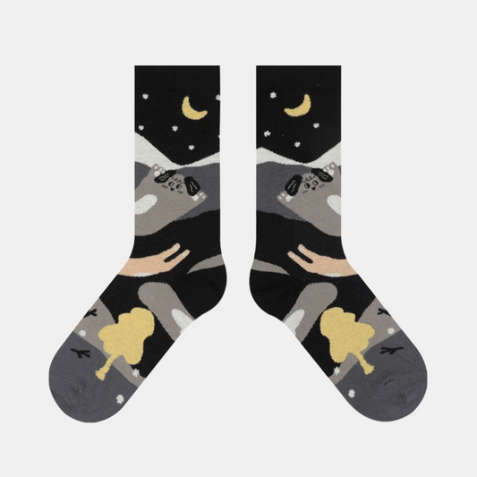 Socks - Black - Starry Sky Moon