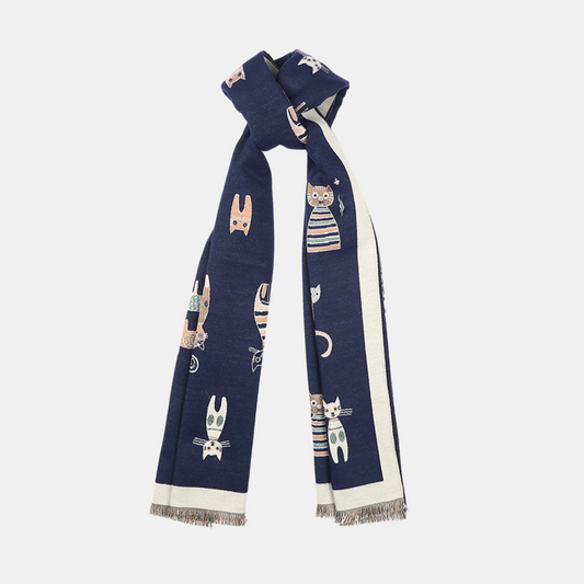 Cats Double Sided Scarf - Navy Blue