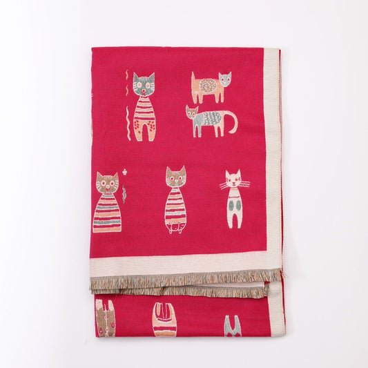 Cats Double Sided Scarf - Pink