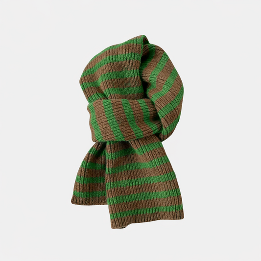 Airelle Knitted Scarf - Coffee Green Stripe