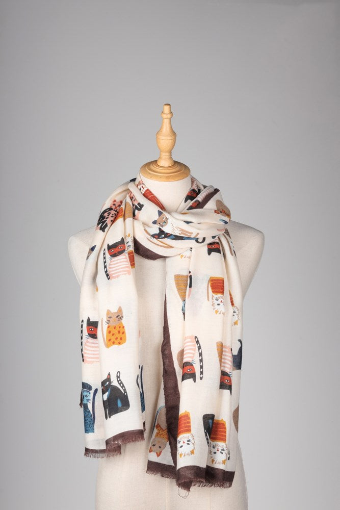 Cats Scarf - Beige