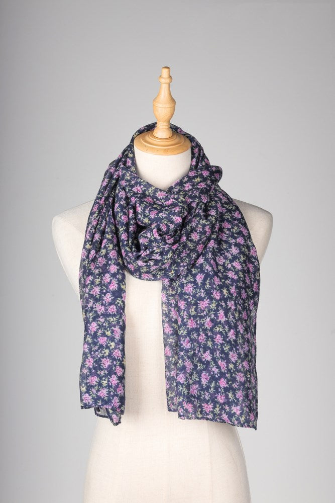 Daisy Floral Scarf - Black & Lilac