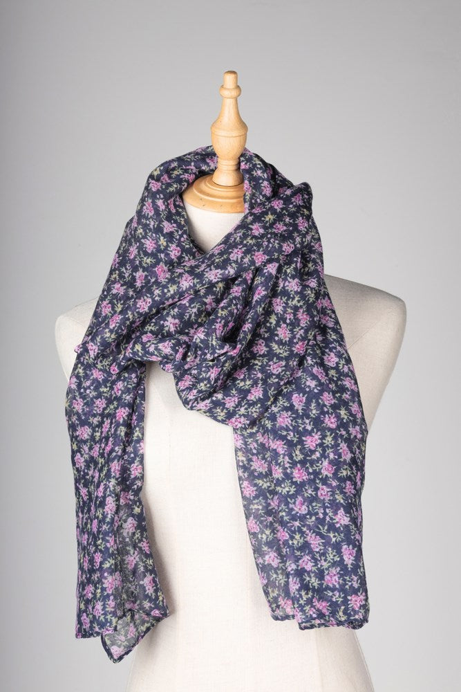 Daisy Floral Scarf - Black & Lilac