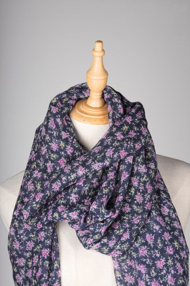 Daisy Floral Scarf - Black & Lilac