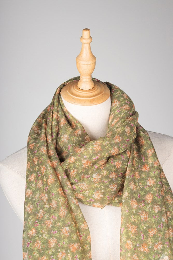 Daisy Floral Scarf - Green