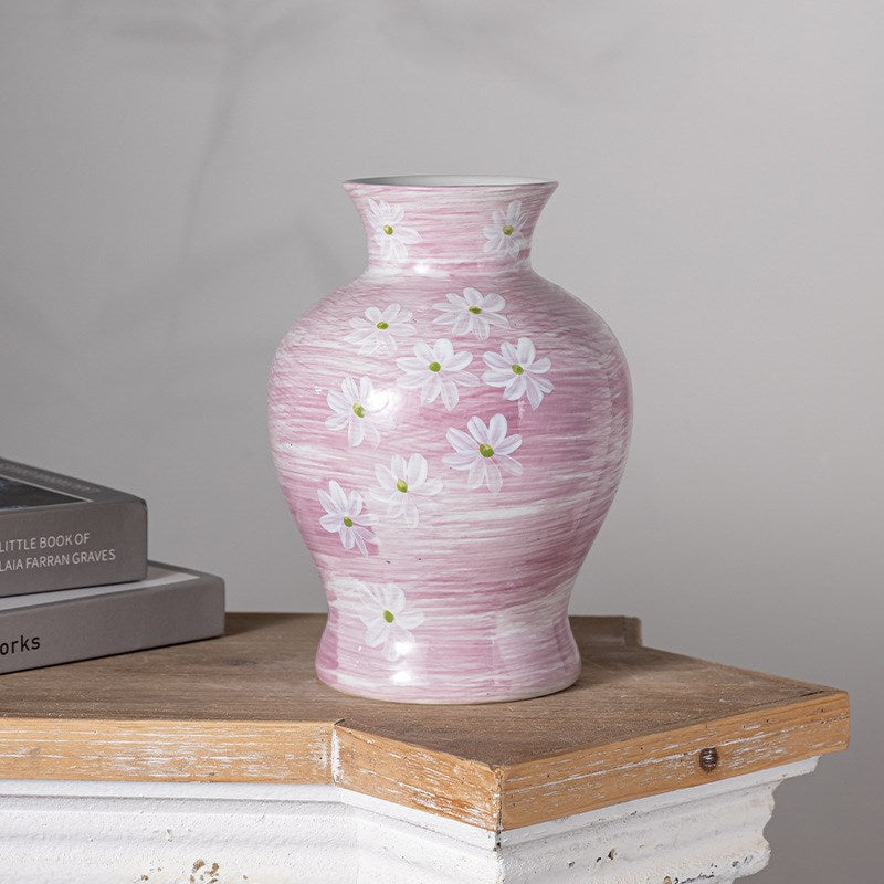 Roselle Floral Ceramic Vase – Blush Pink