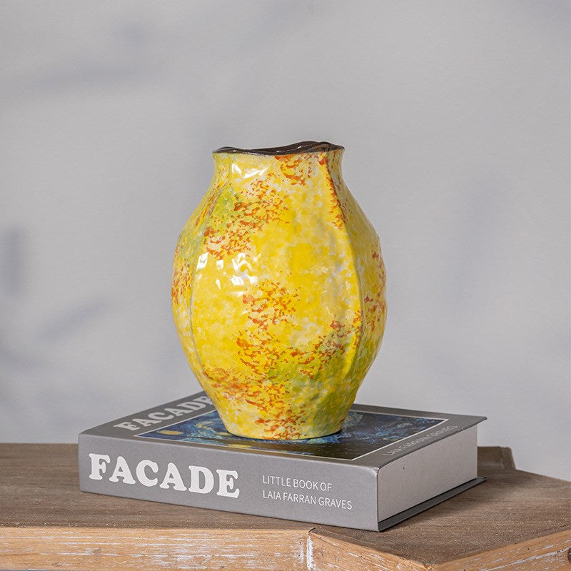 Valea Textured Ceramic Vase  - Golden Amber