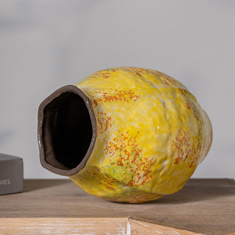 Valea Textured Ceramic Vase  - Golden Amber