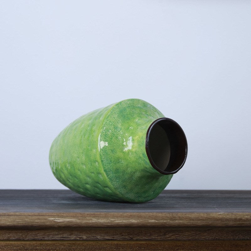 Solene Textured Ceramic Vase - Green