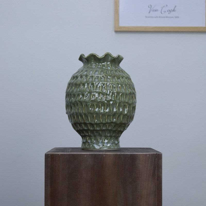 Arden Textured Ceramic Vase - Green