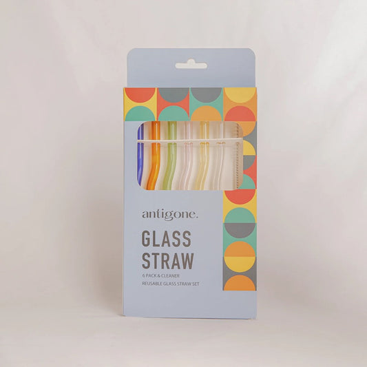 Reusable Glass Straws Set of 6 -  Wavy  Multi