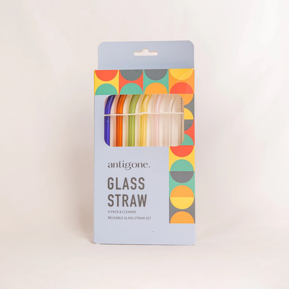 Reusable Glass Straws Set of 6 -  Long Bend  Multi