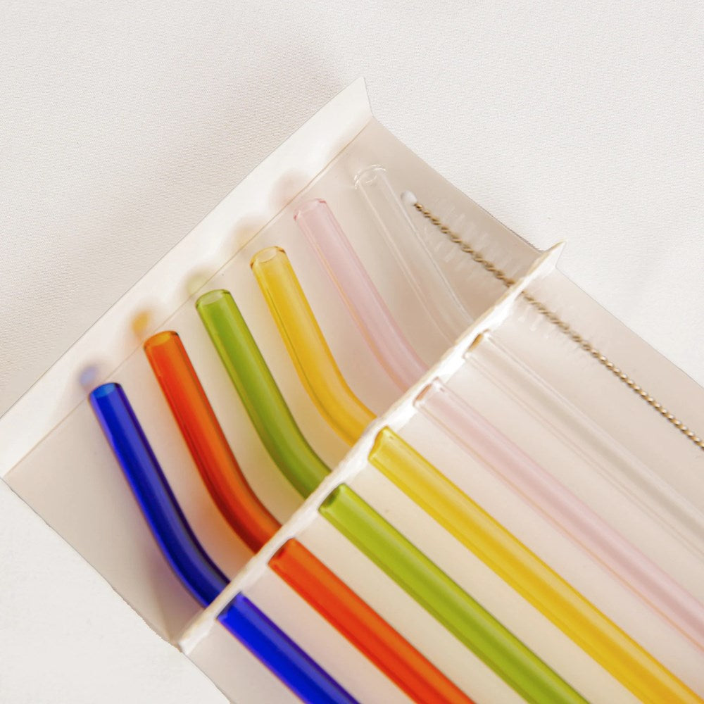 Reusable Glass Straws Set of 6 -  Long Bend  Multi