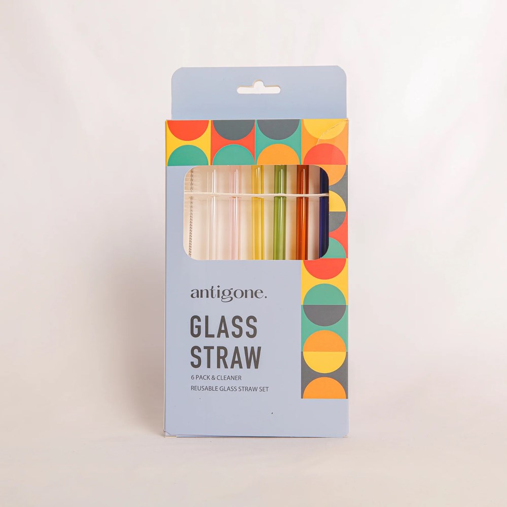 Reusable Glass Straws Set of 6 -  Straight  Multi