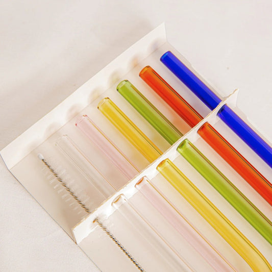 Reusable Glass Straws Set of 6 -  Straight  Multi