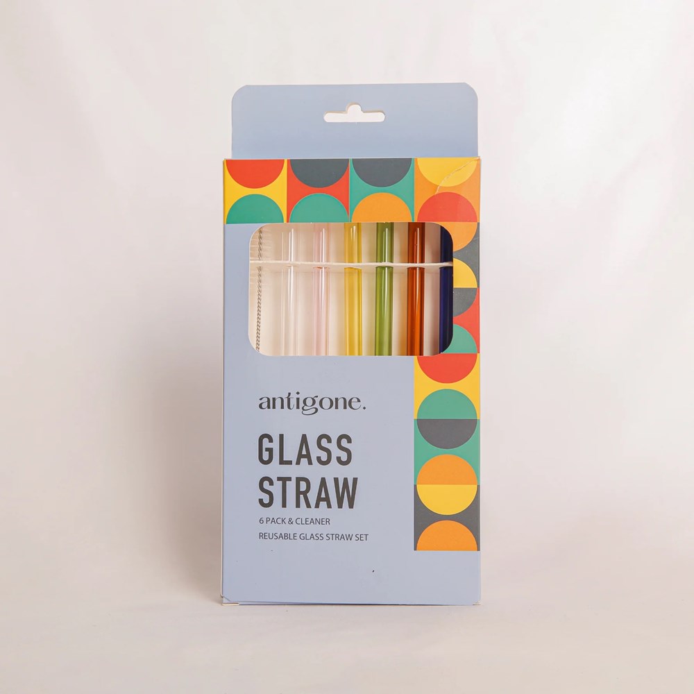 Reusable Glass Straws Set of 6 -  Short  Multi