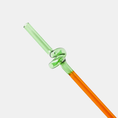 Reusable Glass Straw - Curly Green/Amber