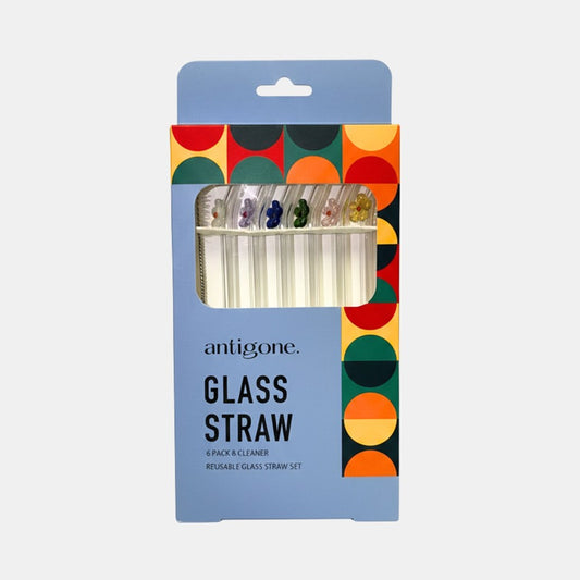 Reusable Glass Straws Set of 6 - Flowers Multi