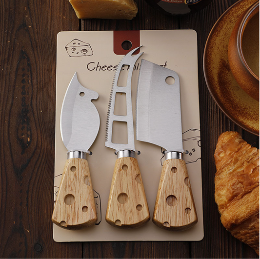 Keaton Cheese Shaped Knife Set - Silver