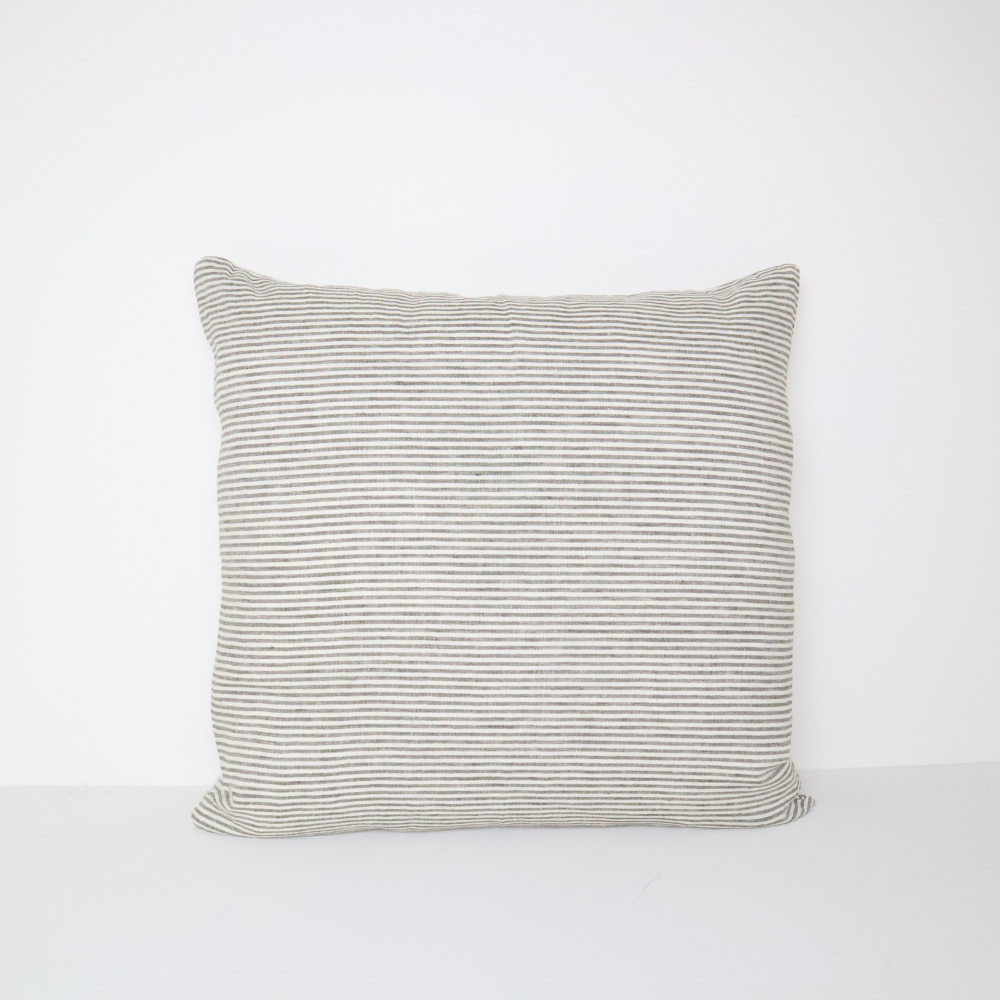 LINEN STRIPE CUSHION OLIVE GREEN 60x60