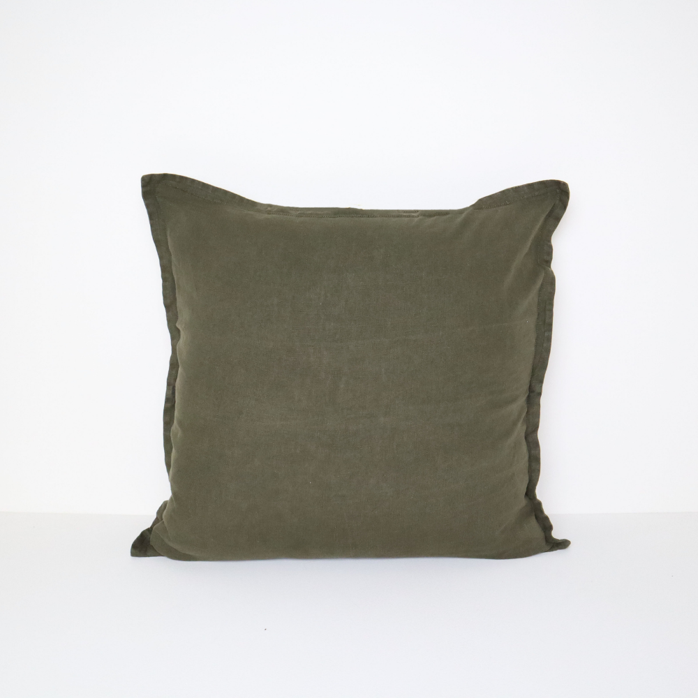 CLASSIC LINEN CUSHION OLIVE GREEN 60x60