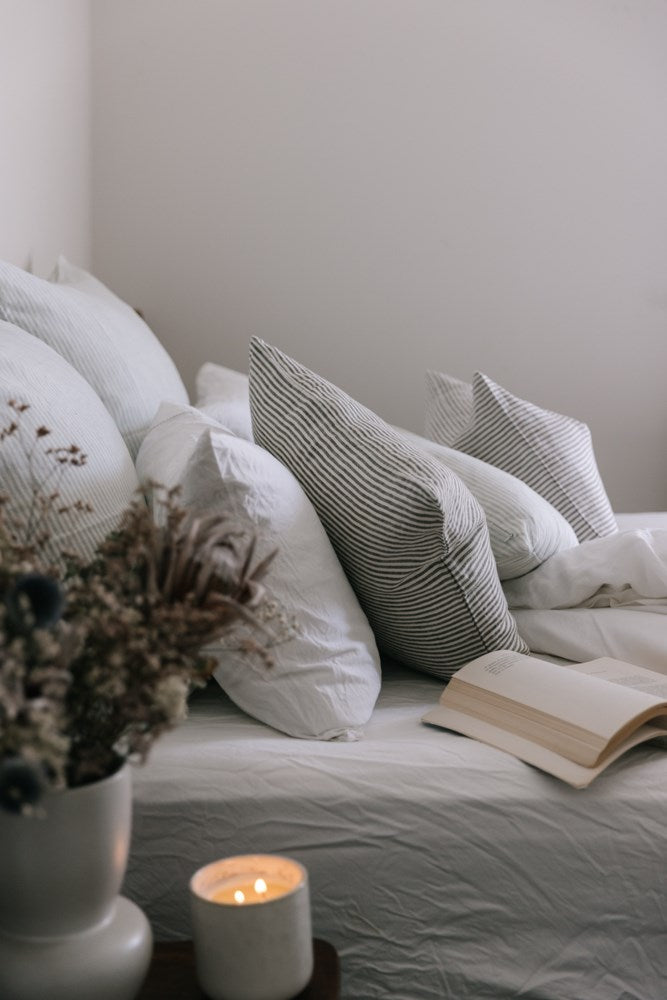 LINEN STRIPE CUSHION SKY GREY 60x60