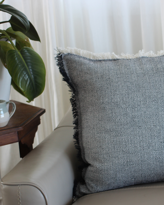 Heavy Herringbone Cushion Dark Slate 60x60