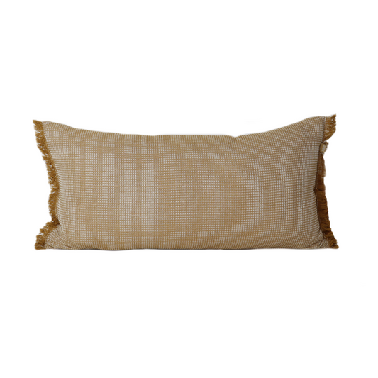 BREAKFAST WAFFLE CUSHION W FRINGE 30x60cm MUSTARD