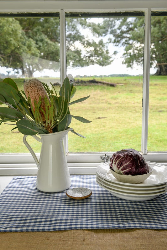 GINGHAM TABLE RUNNER BLUEBERRY