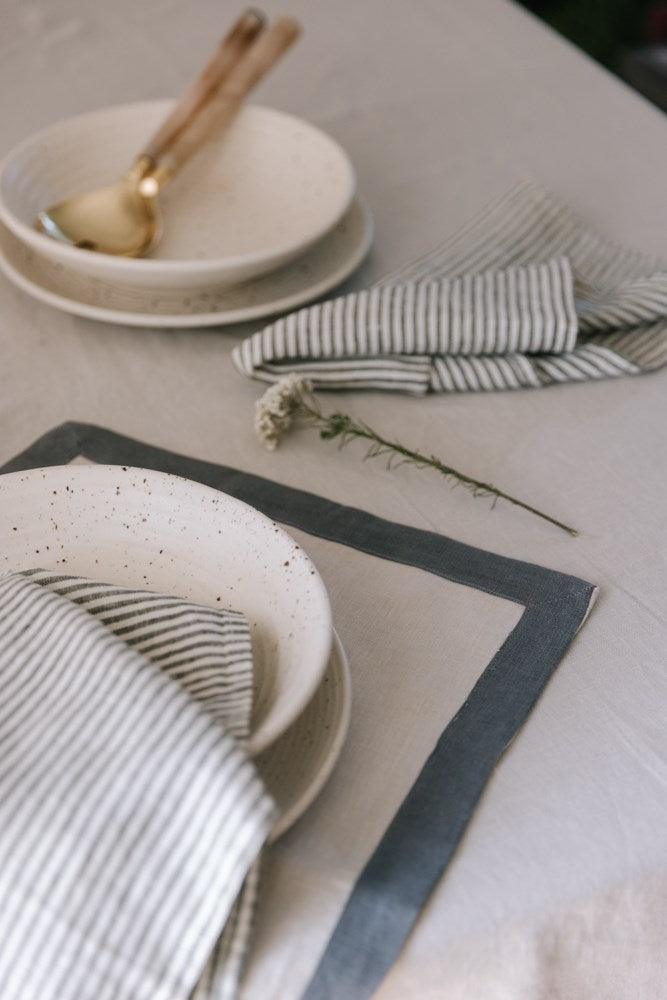 LINEN STRIPE NAPKIN OLIVE GREEN S/6