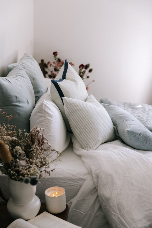 LINEN STRIPE CUSHION SKY GREY 50X40